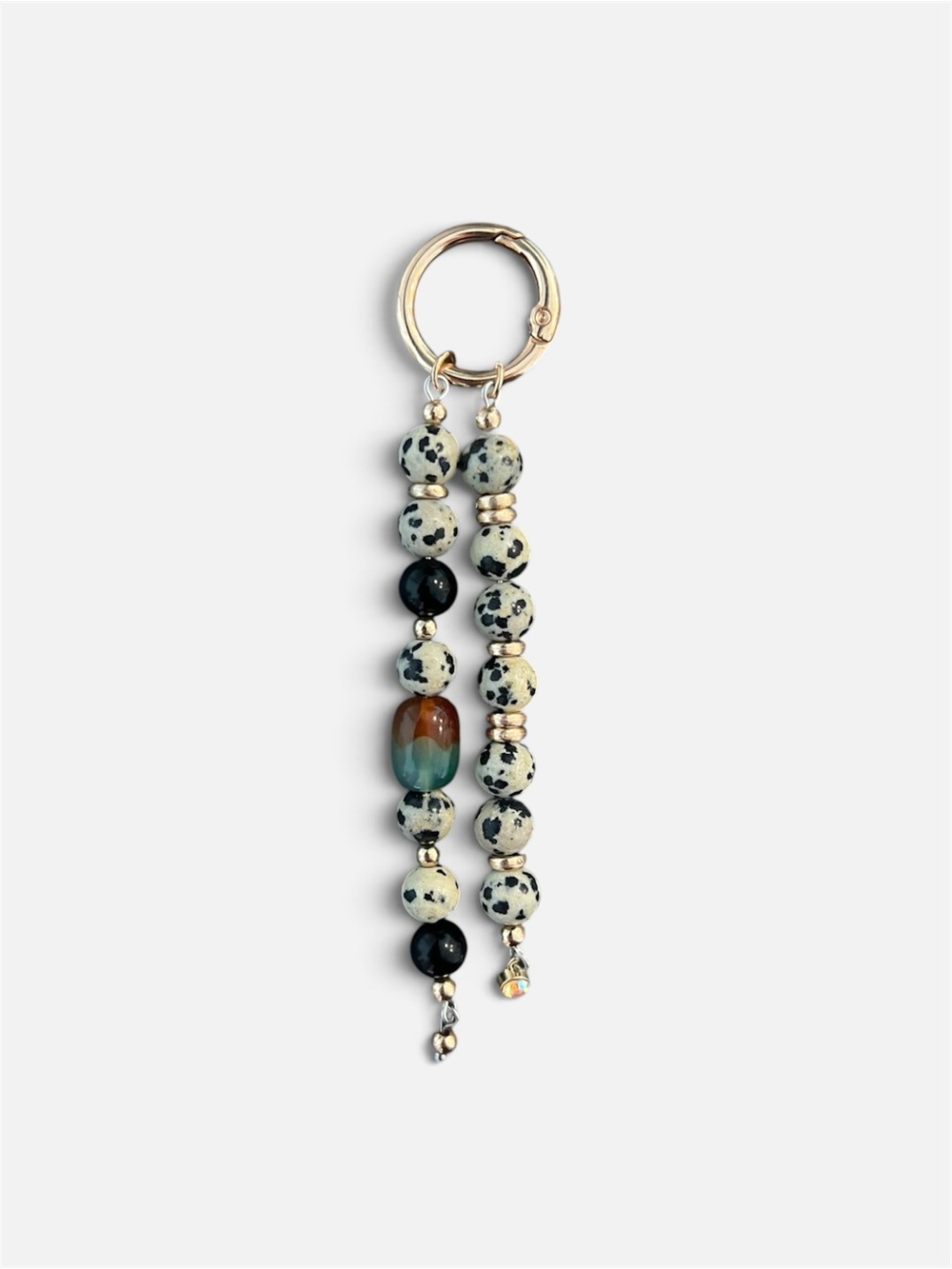 Beaded Dangle Keychain - Spotted Dalmatian Jasper and Multicolor Accent